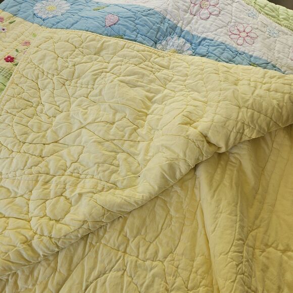 Vtg Pottery Barn Kids Discontinued Green Daisy Garden Full Quilt And 2 Sham Set - Picture 7 of 12